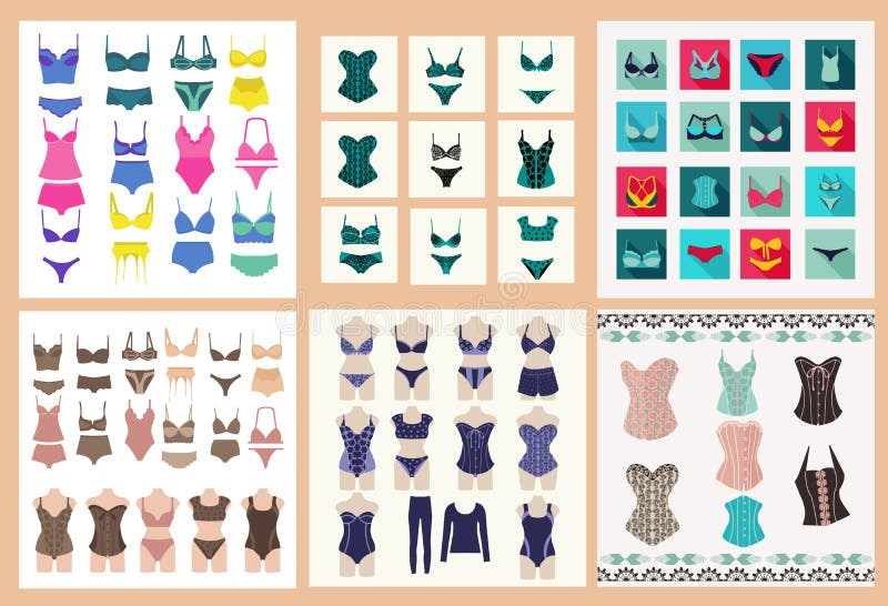 Collection of Lingerie, Panty, Bra and Body Stock Illustration