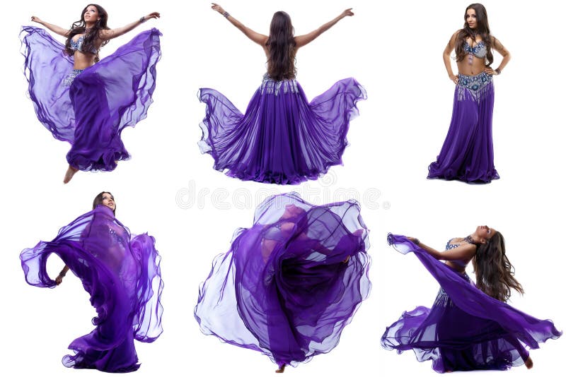 Collection of lovely brunette dancing belly dance