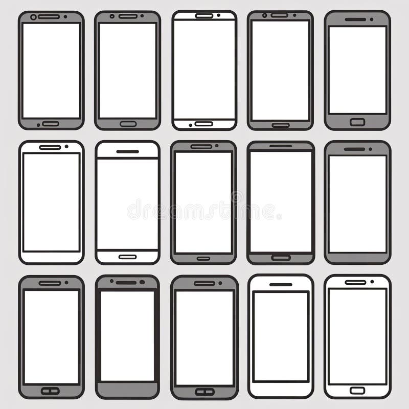Collection of minimalist smartphone mockup designs in rows royalty free illustration