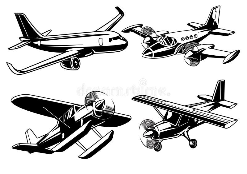 Collection of modern airplane royalty free illustration