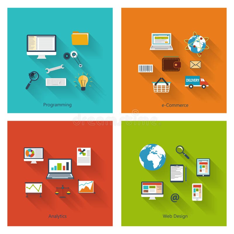 Collection of modern concept icons in flat design vector illustration