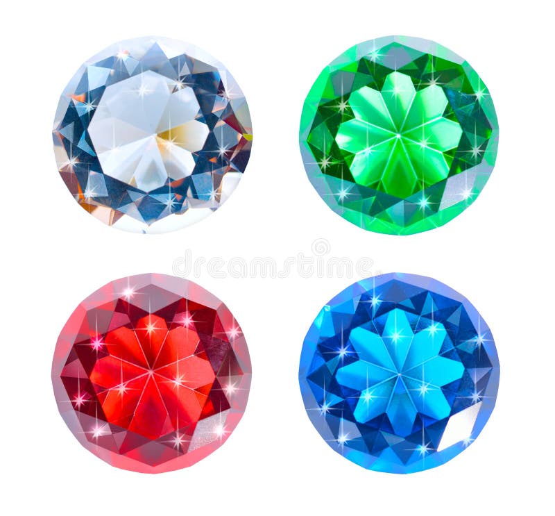 Collection of Multicolored Glass Crystals in the Shape of a Diamond. Isolated Stock Image