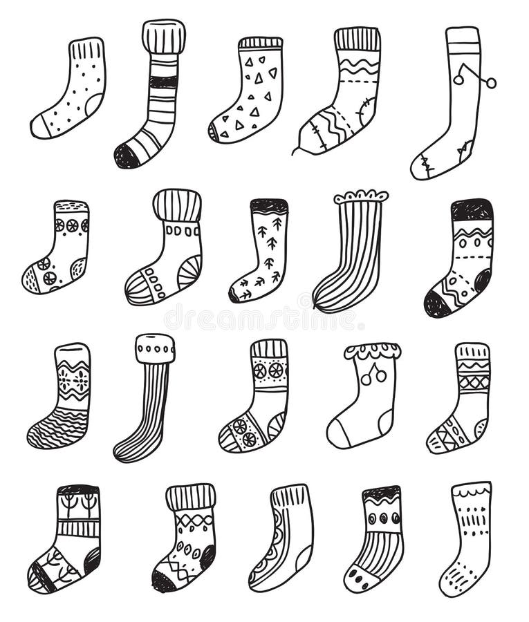 Doodle Socks. Black and White Illustration for Coloring Book, Pages ...