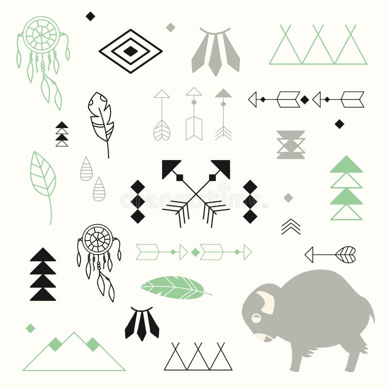 Collection of Native American Symbols with Cute Baby Buffalo Stock Vector -  Illustration of children, drops: 59144583