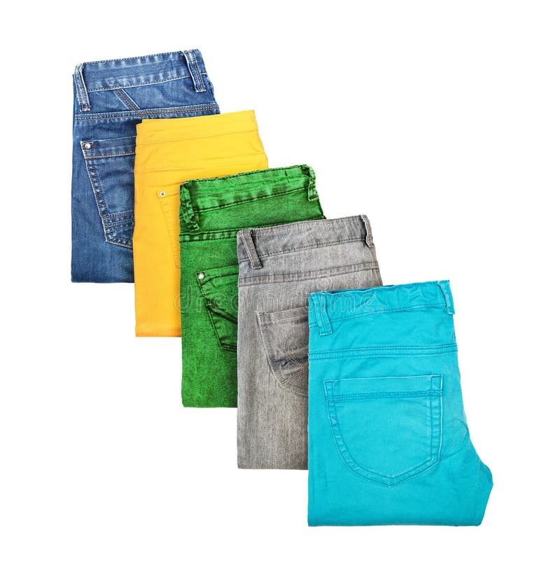Collection of new folded jeans isolated on white background royalty free stock image Collection of new folded jeans isolated on white background royalty free stock image