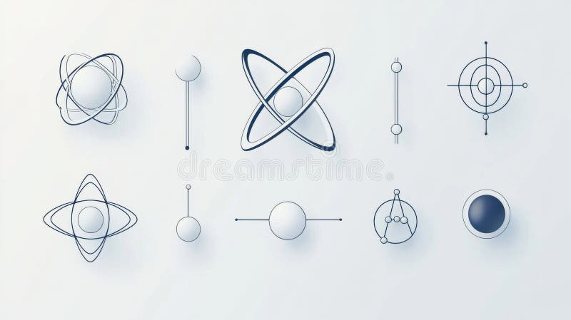 A collection of nine abstract geometric shapes, each with its own unique design and color scheme. royalty free stock photo
