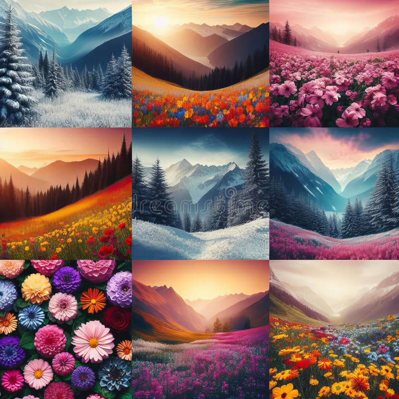 Collection of nine different landscape photos royalty free stock image