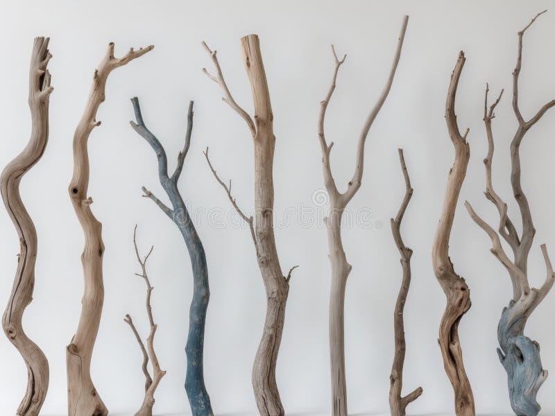 Collection nine different types driftwood branches are of twisted tree royalty free stock photos