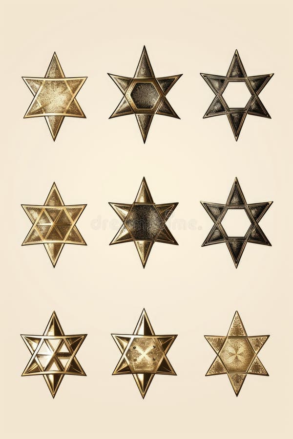 A collection of nine Star of David symbols. Versatile and suitable for various purposes stock images