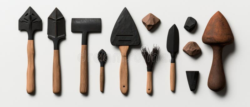 A collection of nine unique and intriguing tools, each with its own distinct design and purpose. royalty free stock images
