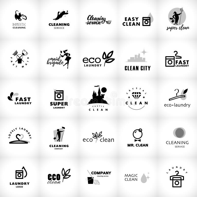 Collection noire et blanche de logo de vecteur pour la société de nettoyage illustration stock Collection noire et blanche de logo de vecteur pour la société de nettoyage illustration stock