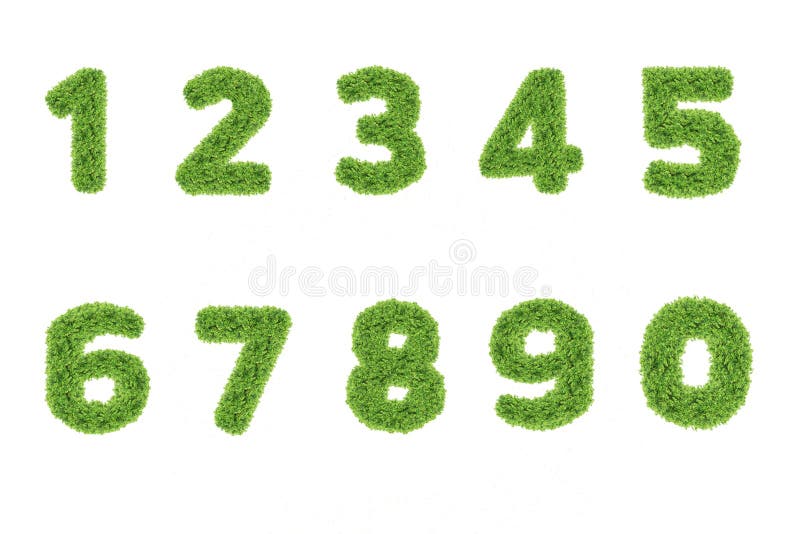 Collection of numbers. Green grass filled the character. Zero to nine, figures stock photography