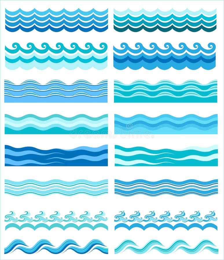 Free Collection Of Marine Waves, Stylized Design Stock Image - 17496861