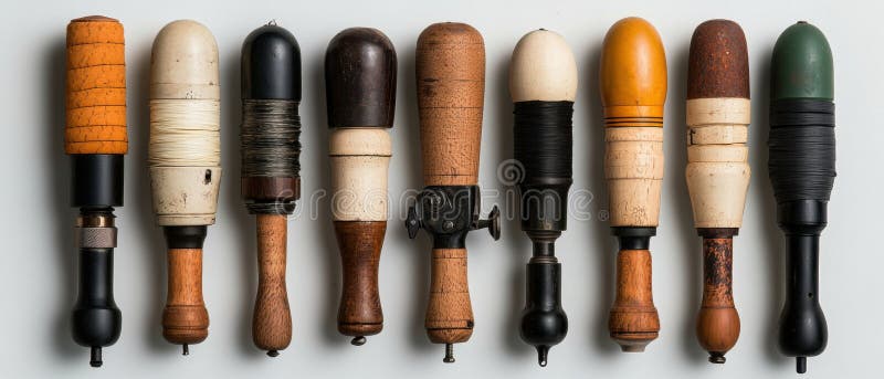 A collection of old-fashioned tools, each with its own unique design and color. royalty free stock photography
