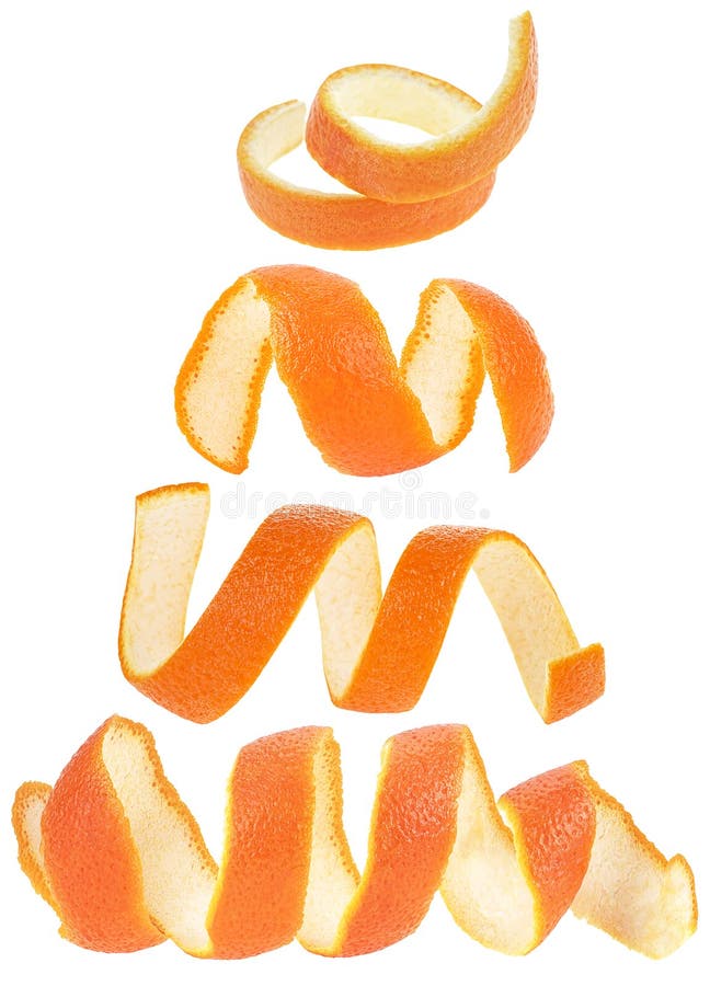 Collection of Orange Fruit Peel Over White Background. Fresh Orange