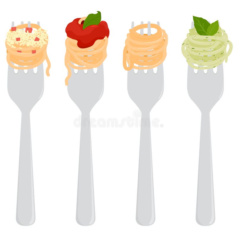Collection of Pasta Wrapped on Forks. Vector Illustration Stock Vector