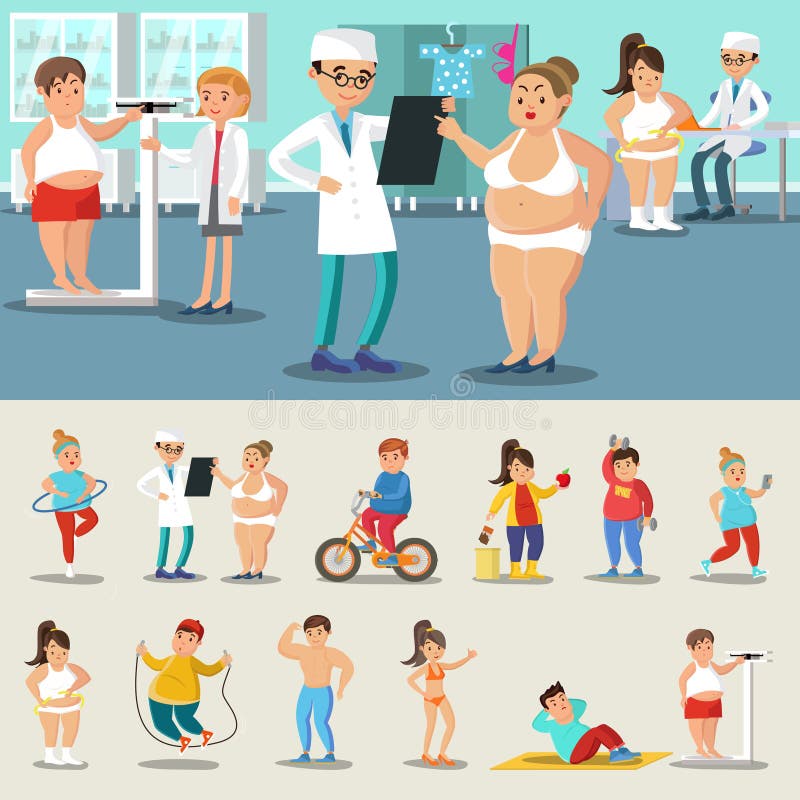 Collection perdante de poids de grosses personnes illustration stock Collection perdante de poids de grosses personnes illustration stock