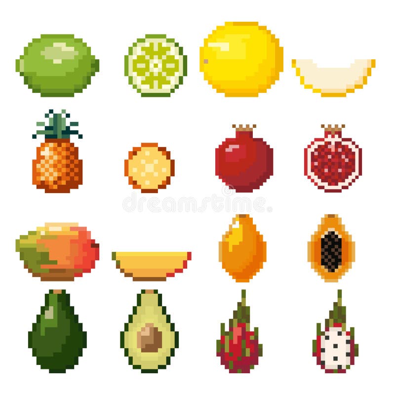 Collection Pixel Fruits Including Apple Pear Stock Vector (Royalty Free)  1349102360