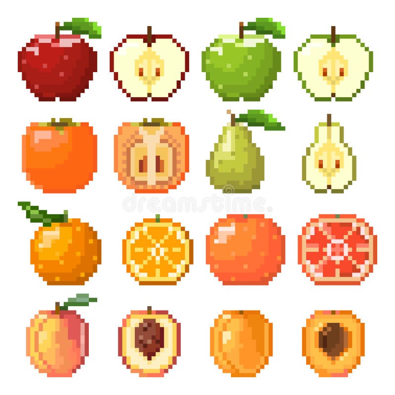 Set Of Pixel Art Fruits Icon 32x32 Pixels Vector Illustration Stock Vector Illustration Of Graphic Bracket