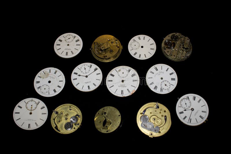 Collection of Pocket Watch Faces and Pieces Stock Photo Image of