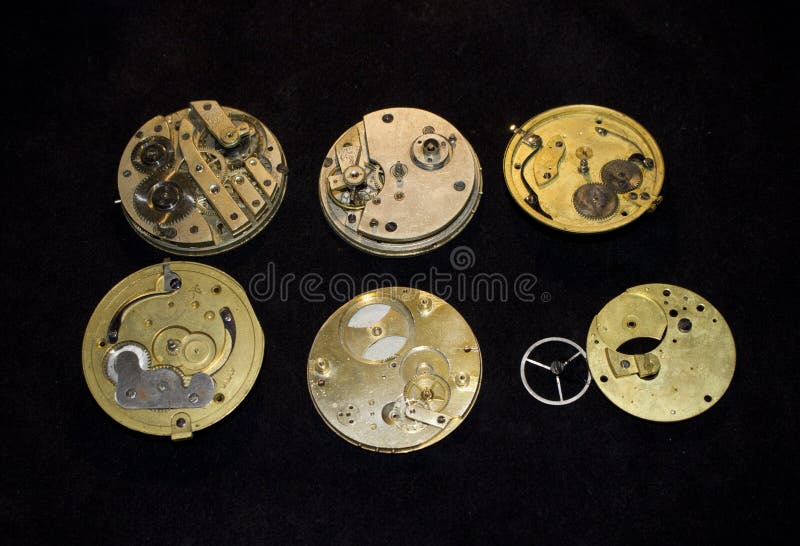 Collection of Pocket Watch Faces and Pieces Stock Image Image of