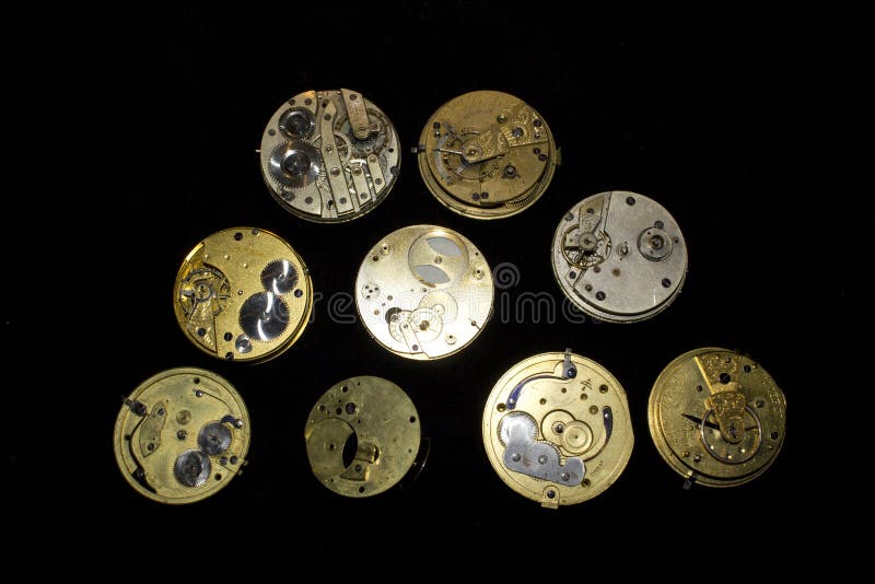 Collection of Pocket Watch Faces and Pieces Stock Photo Image of