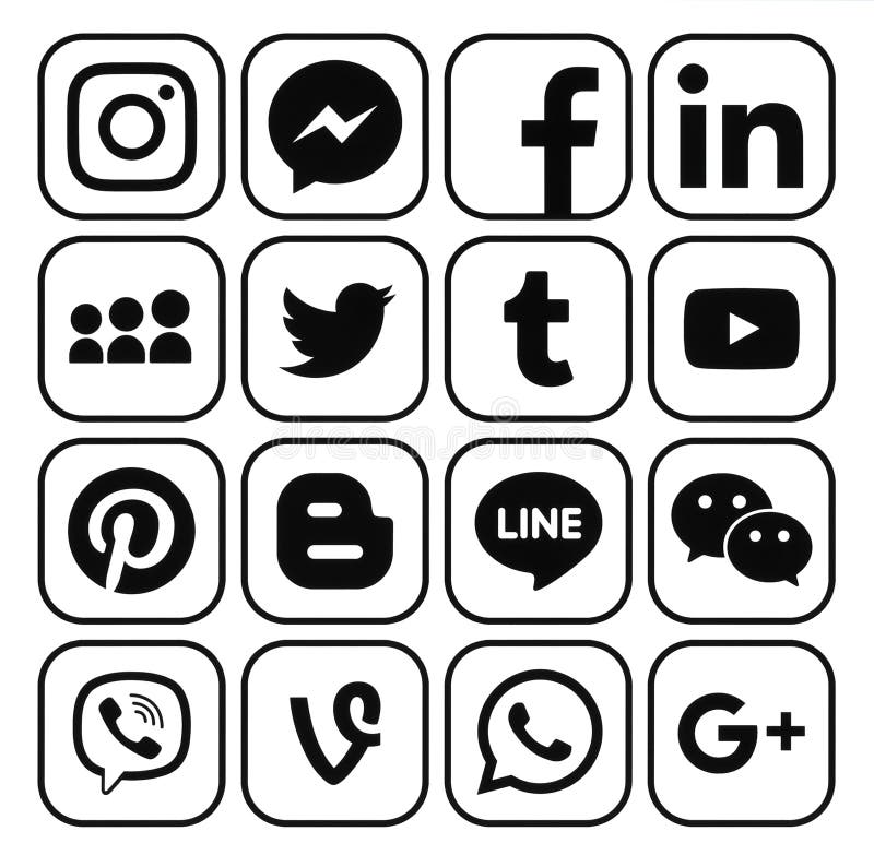 Collection of Popular Black Social Media Icons Editorial Photo ...