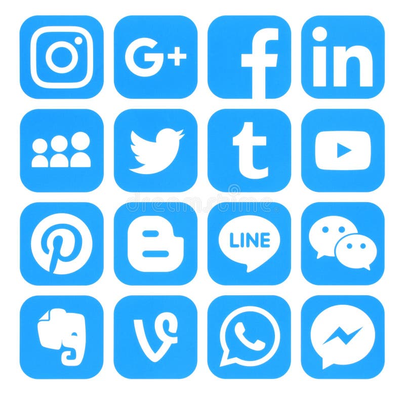 Collection Of Popular Blue Social Media Icons Editorial Photography Illustration Of Global Icon