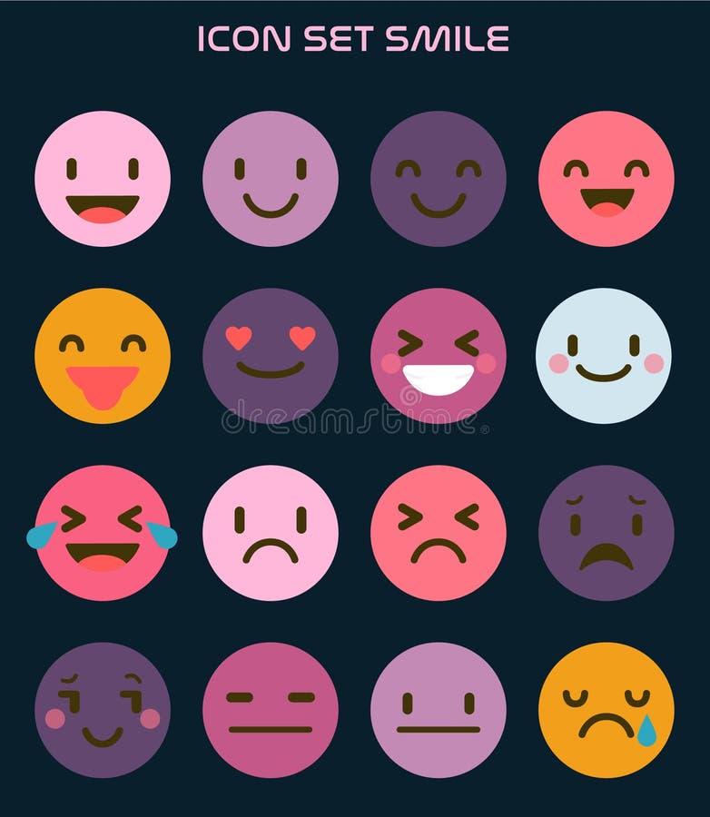 Collection of Popular Smiley Emoticons on a Black Background Stock ...