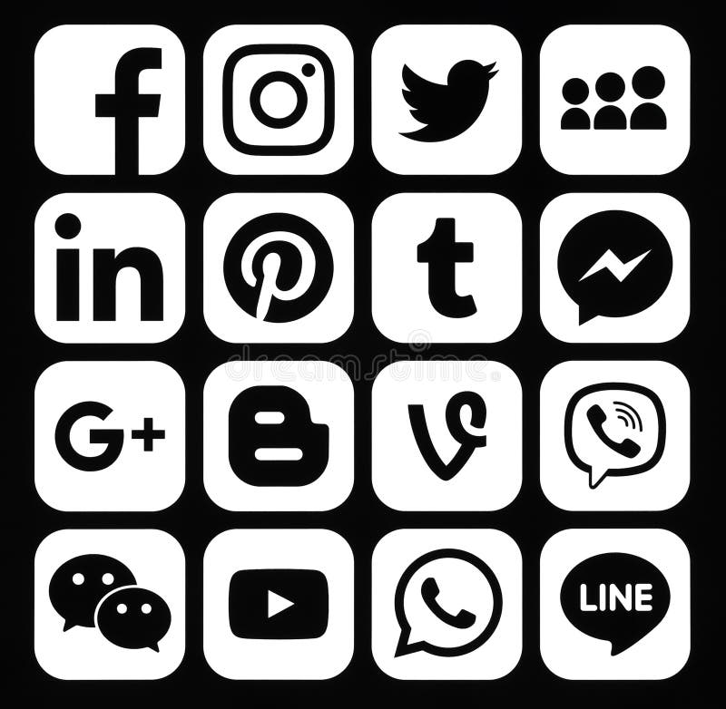 Collection of Popular White Social Media Icons Editorial Stock Photo ...