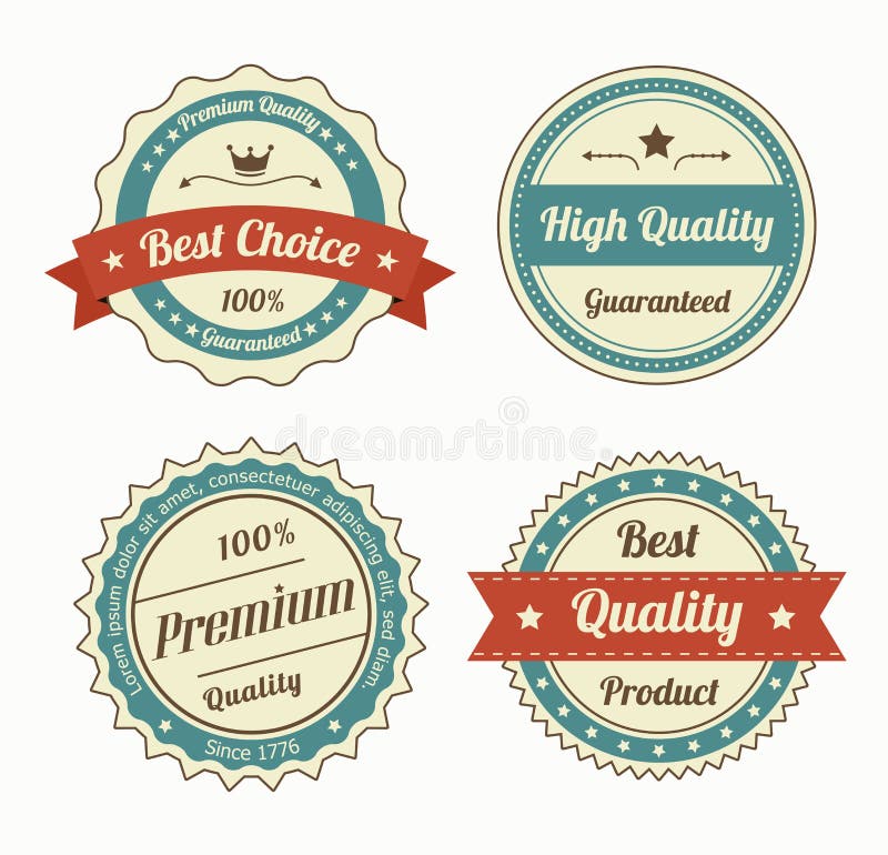 Quality Signs & Emblems with Laurel Wreath Stock Vector Illustration