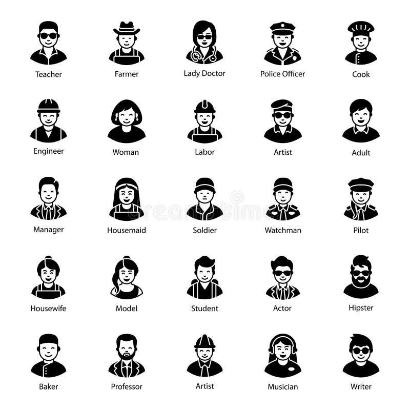 Collection of Professional Avatars in Solid Style Stock Vector ...