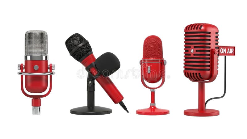 Collection of red microphones royalty free illustration