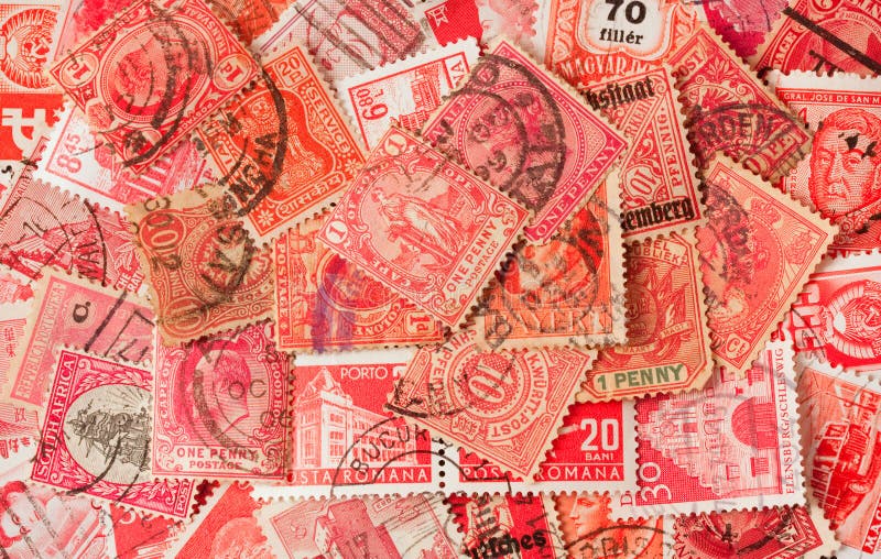 Collection of Red Old Postage Stamps Editorial Image Image of postage