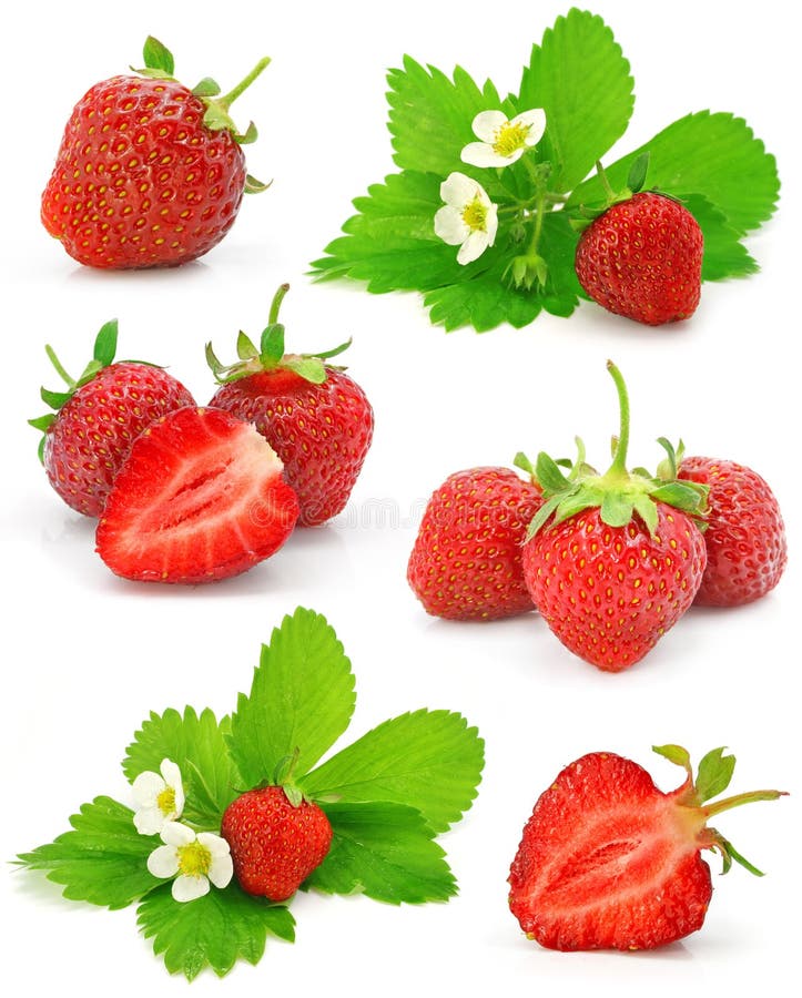 Collection of red strawberry fruits isolated