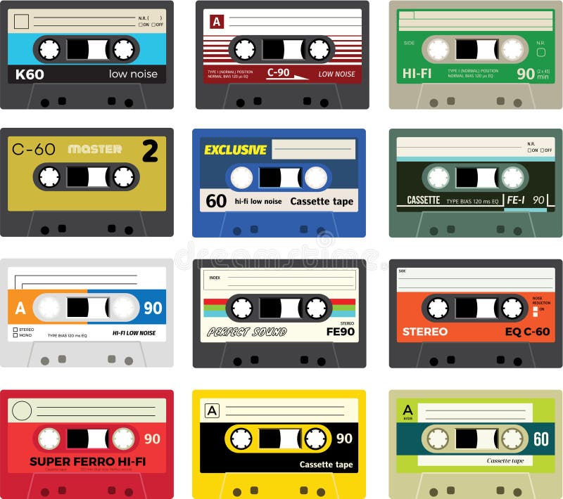 Free Vector  Set of vector retro audio cassettes. tape and audio, music  and sound, media and record