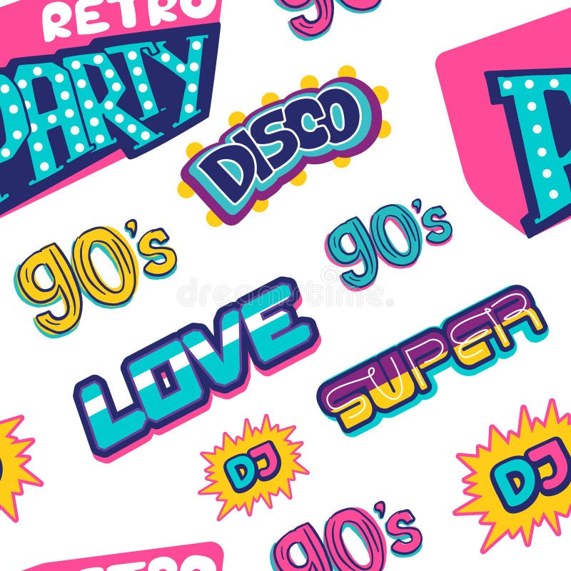 Retro Party Poster Template With Lettering. Nineties Music, Cartoon 90s ...