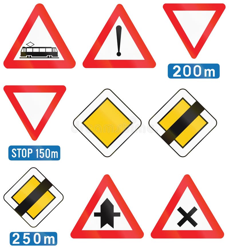 Collection of Road Signs Used in Belgium Stock Illustration