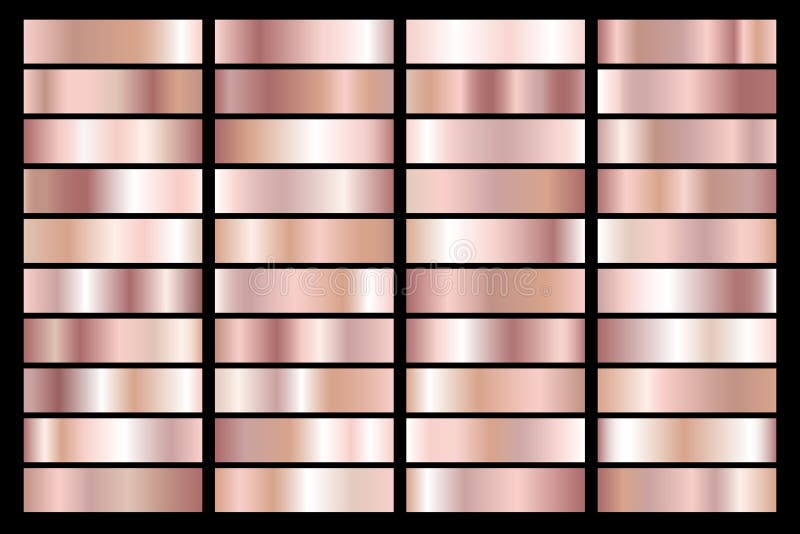 Collection of rose gold metallic gradient. Brilliant plates with golden effect. Vector illustration vector illustration