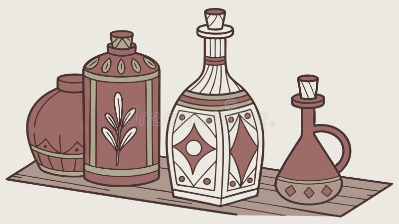 Collection of rustic bottles and jars, symbolizing old-fashioned storage, vector design Generative AI royalty free illustration