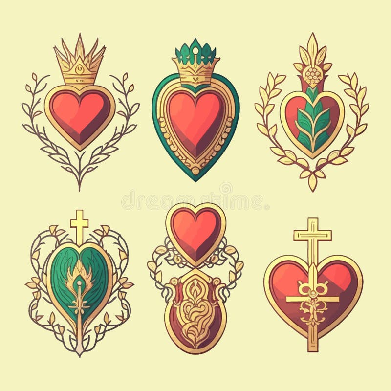 Collection of Sacred Hearts Concept. Illustration Stock Vector