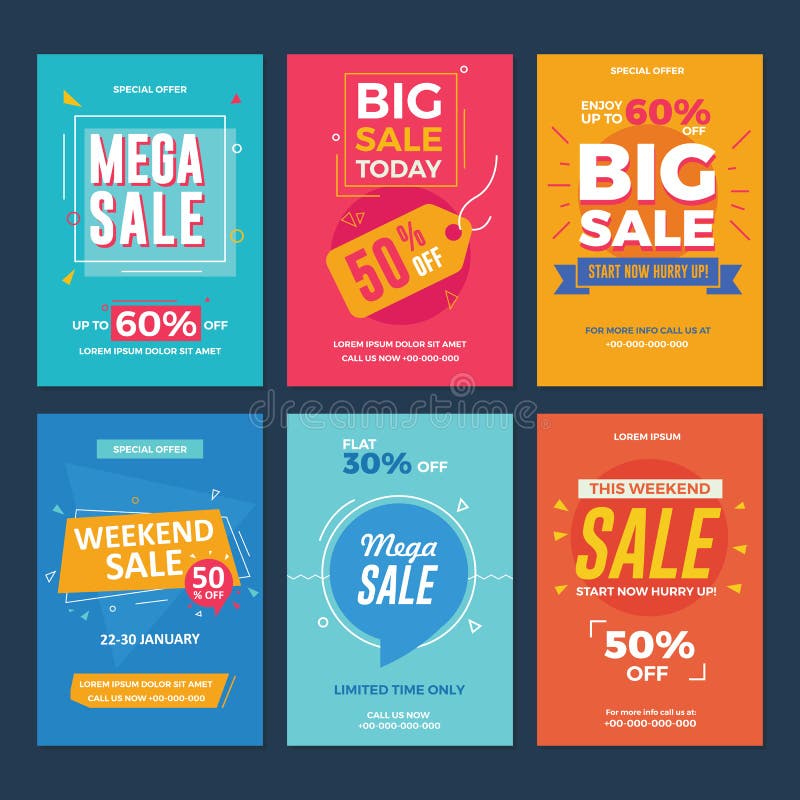 Collection of Sale and Discount Offers Flyers Stock Vector