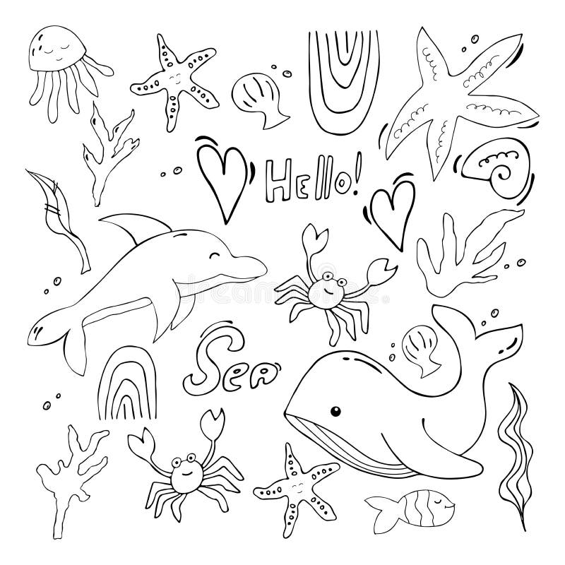 sea creature clipart black and white