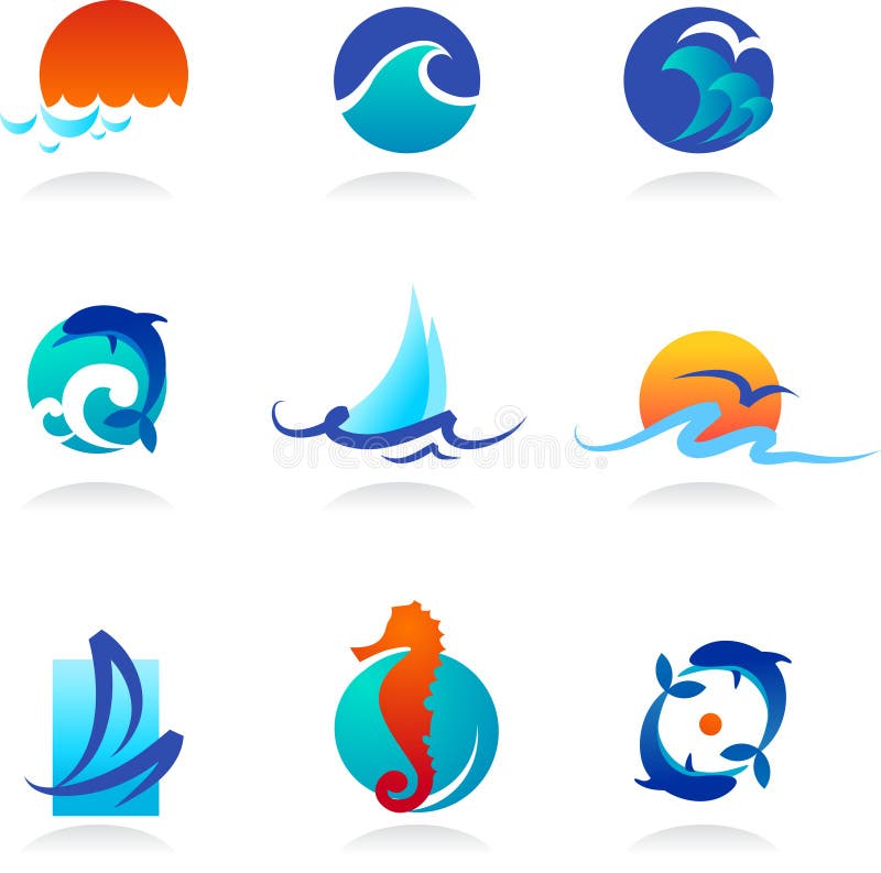 Collection of sea related icons stock illustration