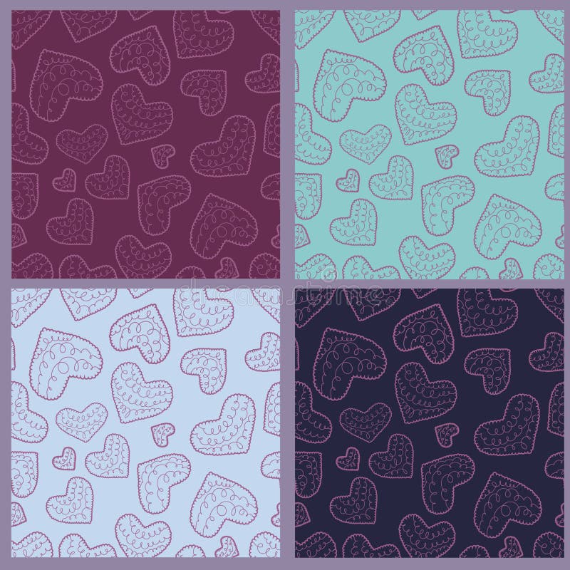 Collection of seamless patterns with hearts