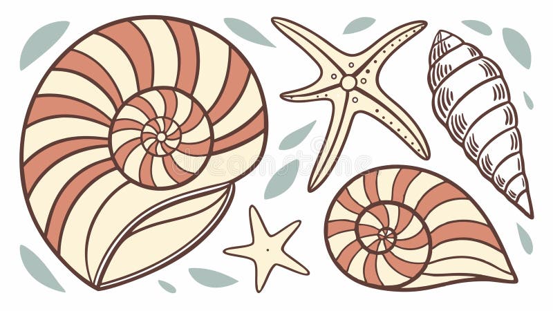 Collection of Seashells Vector Art, vector design Generative AI stock illustration
