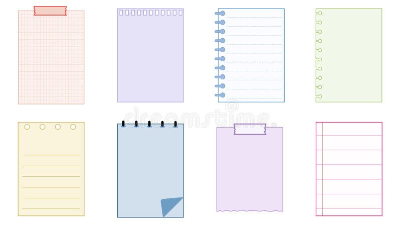 collection set of blank pastel paper templates printable striped note, planner, journal, reminder, notes, checklist, memo, writing