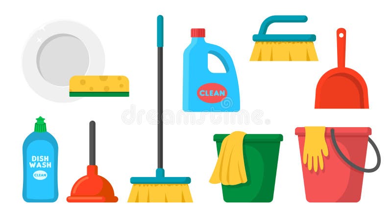 Collection Set of Cleaning Tool Broom Mop Bucket Dustpan Sponge Brush ...