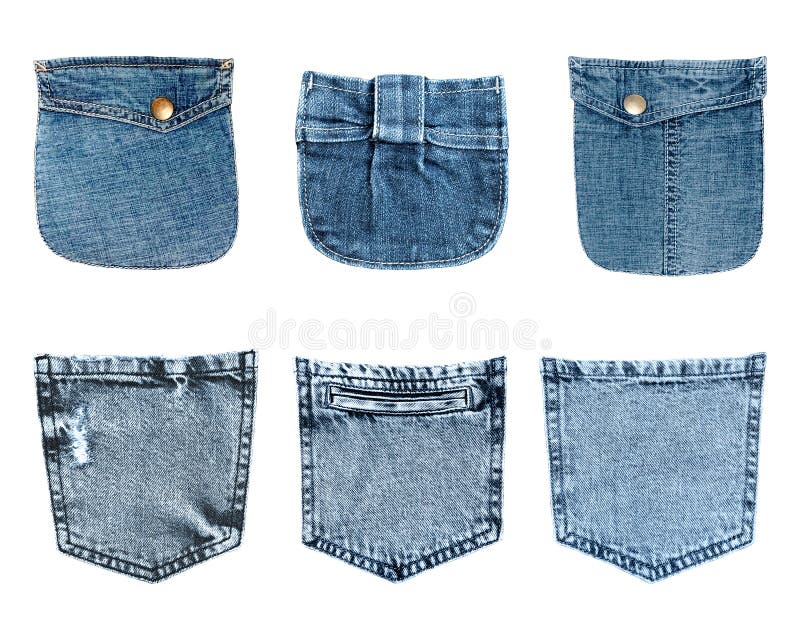 Collection Set of Different Blue Navy Indigo Jeans Denim Pockets Stock ...