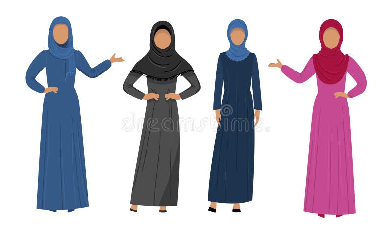 A Set of Muslim Arabic Women Wearing Traditional Ethnic Clothing ...